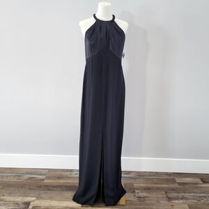 NWT Vintage 90s Liz Claiborne Black Halter Maxi Dress Evening Gown 10